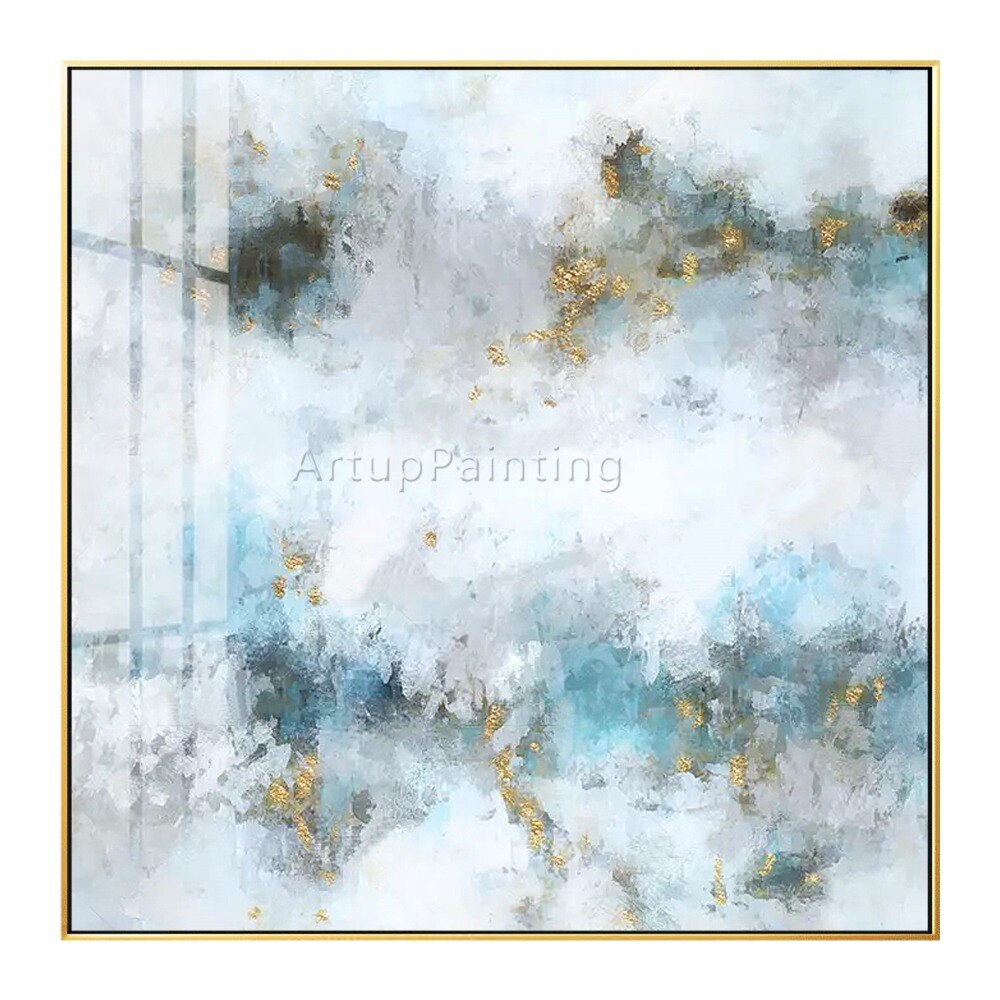 Pinturas al &oacute;leo de lienzo de oro blanco abstracto moderno, arte de pared pintado a mano, im&aacute;genes de decoraci&oacute;n del hogar para decoraci&oacute;n de pared de sala de estar