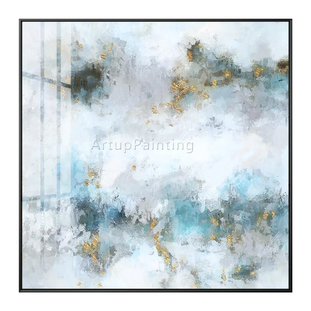 Pinturas al &oacute;leo de lienzo de oro blanco abstracto moderno, arte de pared pintado a mano, im&aacute;genes de decoraci&oacute;n del hogar para decoraci&oacute;n de pared de sala de estar