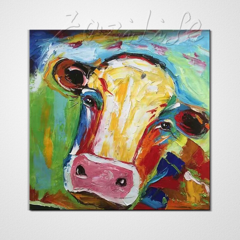 Pintura en lienzo de vaca acr&iacute;lica, im&aacute;genes de arte de pared para sala de estar, decoraci&oacute;n del hogar, Arte pop, arte animal, qudraos caudros, decoraci&oacute;n 4