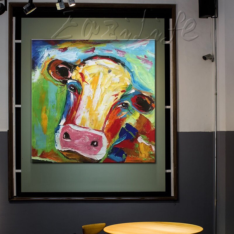 Pintura en lienzo de vaca acr&iacute;lica, im&aacute;genes de arte de pared para sala de estar, decoraci&oacute;n del hogar, Arte pop, arte animal, qudraos caudros, decoraci&oacute;n 4