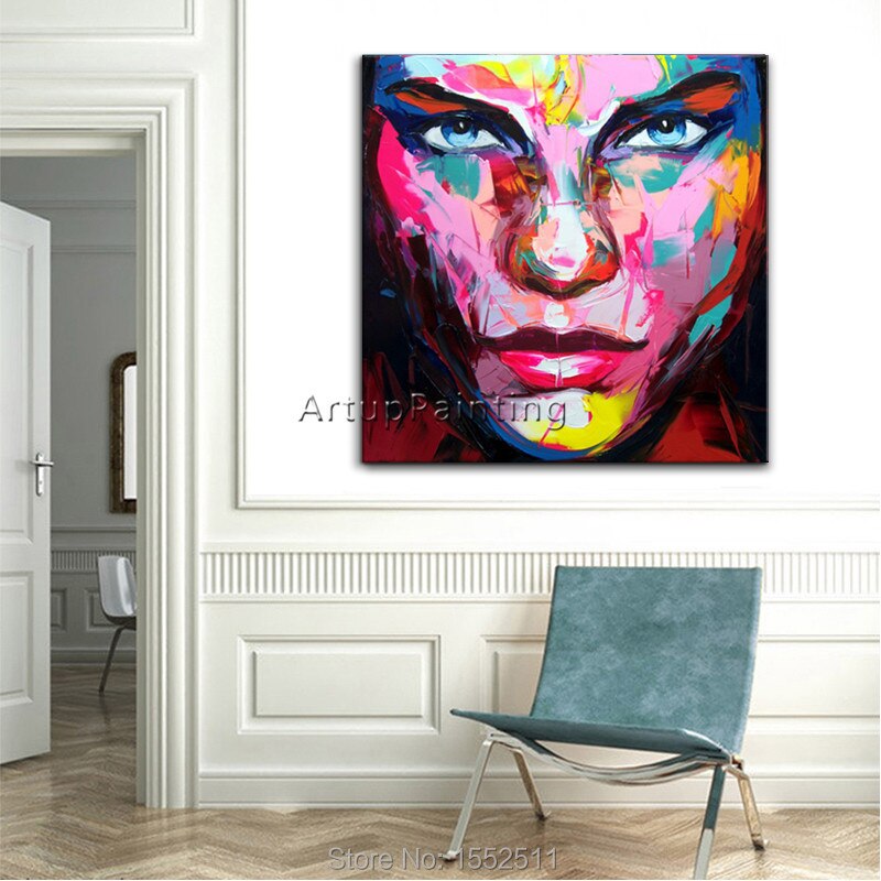 Retrato cara pintura al &oacute;leo paleta cuchillo Impasto figura lienzo pintado a mano francotirador Nielly pared arte im&aacute;genes para sala de estar 4