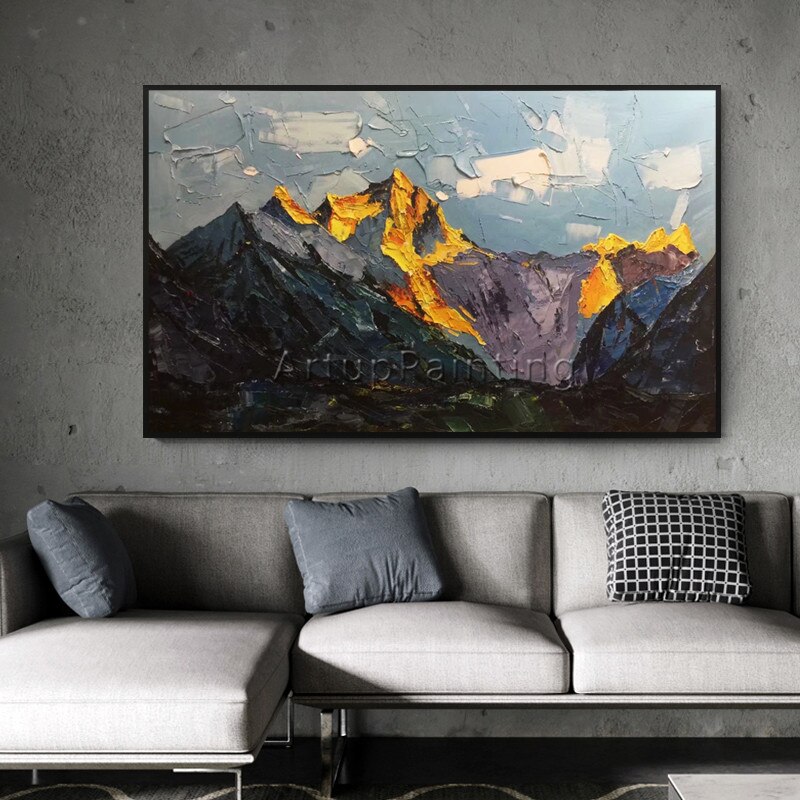 Pintura acr&iacute;lica en lienzo, cuadro de monta&ntilde;a abstracto pintado a mano, im&aacute;genes art&iacute;sticas de pared para decoraci&oacute;n del hogar y sala de estar