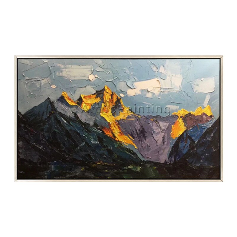 Pintura acr&iacute;lica en lienzo, cuadro de monta&ntilde;a abstracto pintado a mano, im&aacute;genes art&iacute;sticas de pared para decoraci&oacute;n del hogar y sala de estar