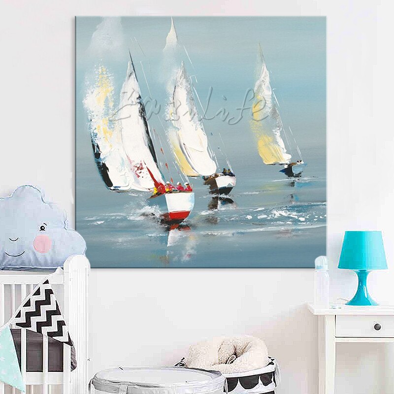 Lienzo de bote pintado a mano, pintura al &oacute;leo, im&aacute;genes de pared para decoraci&oacute;n para las paredes del sal&oacute;n, arte, paleta de pintura, cuchillo, bote 41