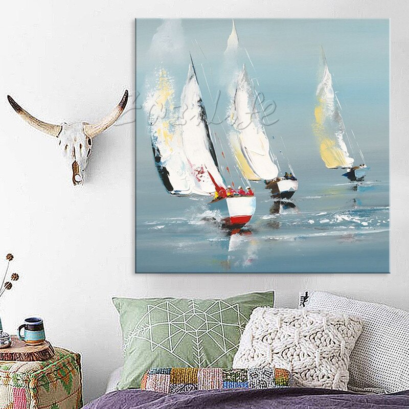 Lienzo de bote pintado a mano, pintura al &oacute;leo, im&aacute;genes de pared para decoraci&oacute;n para las paredes del sal&oacute;n, arte, paleta de pintura, cuchillo, bote 41