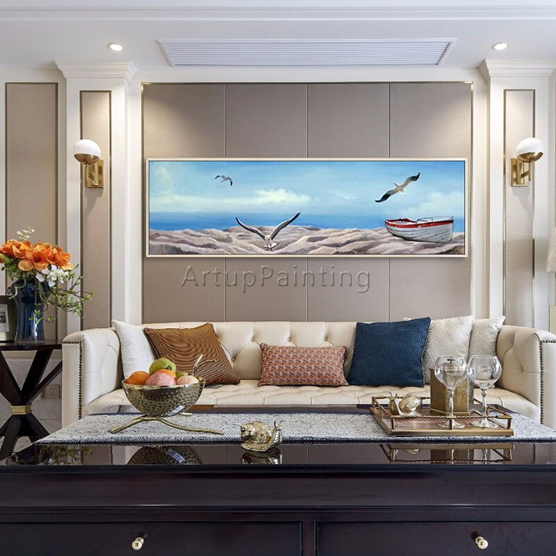 Pintura en lienzo de paisaje marino abstracto, pintura acr&iacute;lica, arte de pared, im&aacute;genes para sala de estar, decoraci&oacute;n del hogar, caudros quadros, decoraci&oacute;n 4