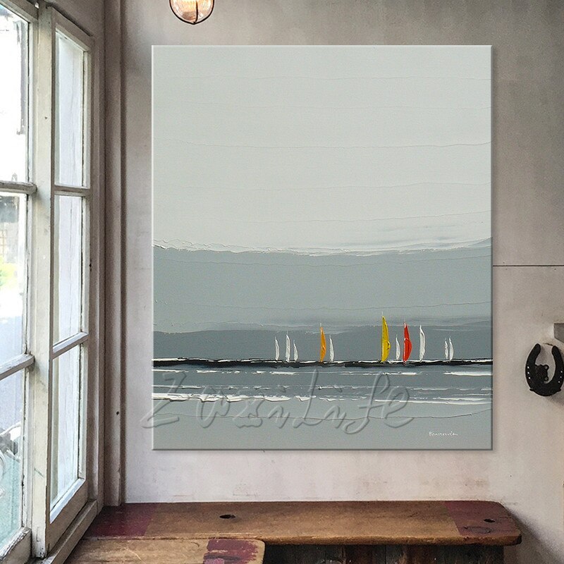Pinturas al &oacute;leo de lienzo pintadas a mano, barco grande, pintura al &oacute;leo abstracta moderna, decoraci&oacute;n de pared, im&aacute;genes art&iacute;sticas para sala de estar 3