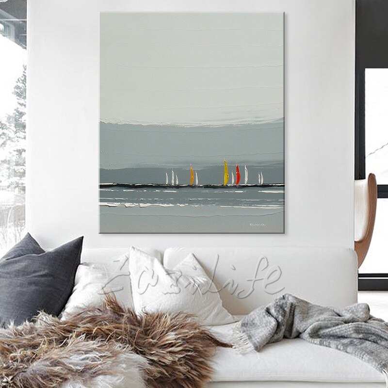 Pinturas al &oacute;leo de lienzo pintadas a mano, barco grande, pintura al &oacute;leo abstracta moderna, decoraci&oacute;n de pared, im&aacute;genes art&iacute;sticas para sala de estar 3