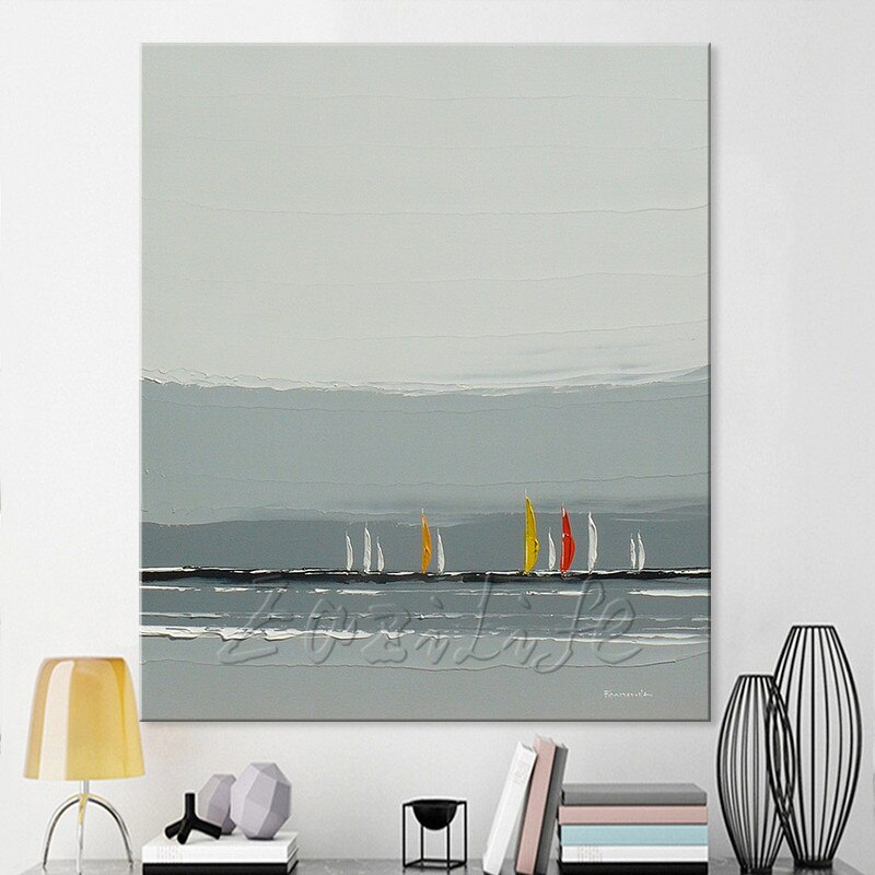 Pinturas al &oacute;leo de lienzo pintadas a mano, barco grande, pintura al &oacute;leo abstracta moderna, decoraci&oacute;n de pared, im&aacute;genes art&iacute;sticas para sala de estar 3