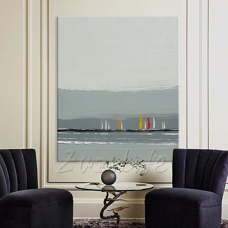 Pinturas al &oacute;leo de lienzo pintadas a mano, barco grande, pintura al &oacute;leo abstracta moderna, decoraci&oacute;n de pared, im&aacute;genes art&iacute;sticas para sala de estar 3