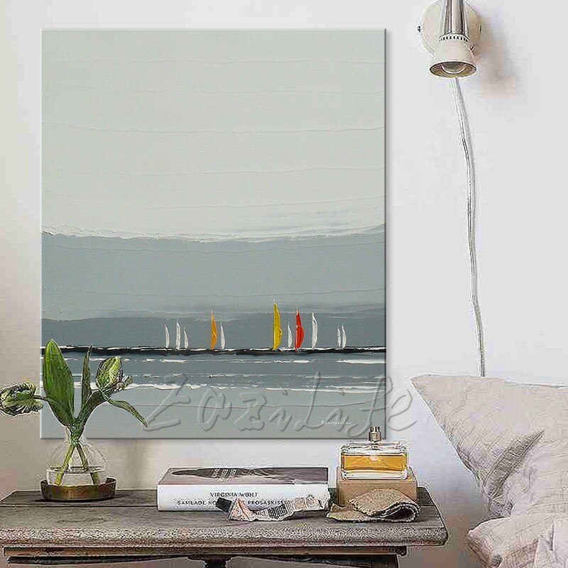 Pinturas al &oacute;leo de lienzo pintadas a mano, barco grande, pintura al &oacute;leo abstracta moderna, decoraci&oacute;n de pared, im&aacute;genes art&iacute;sticas para sala de estar 3