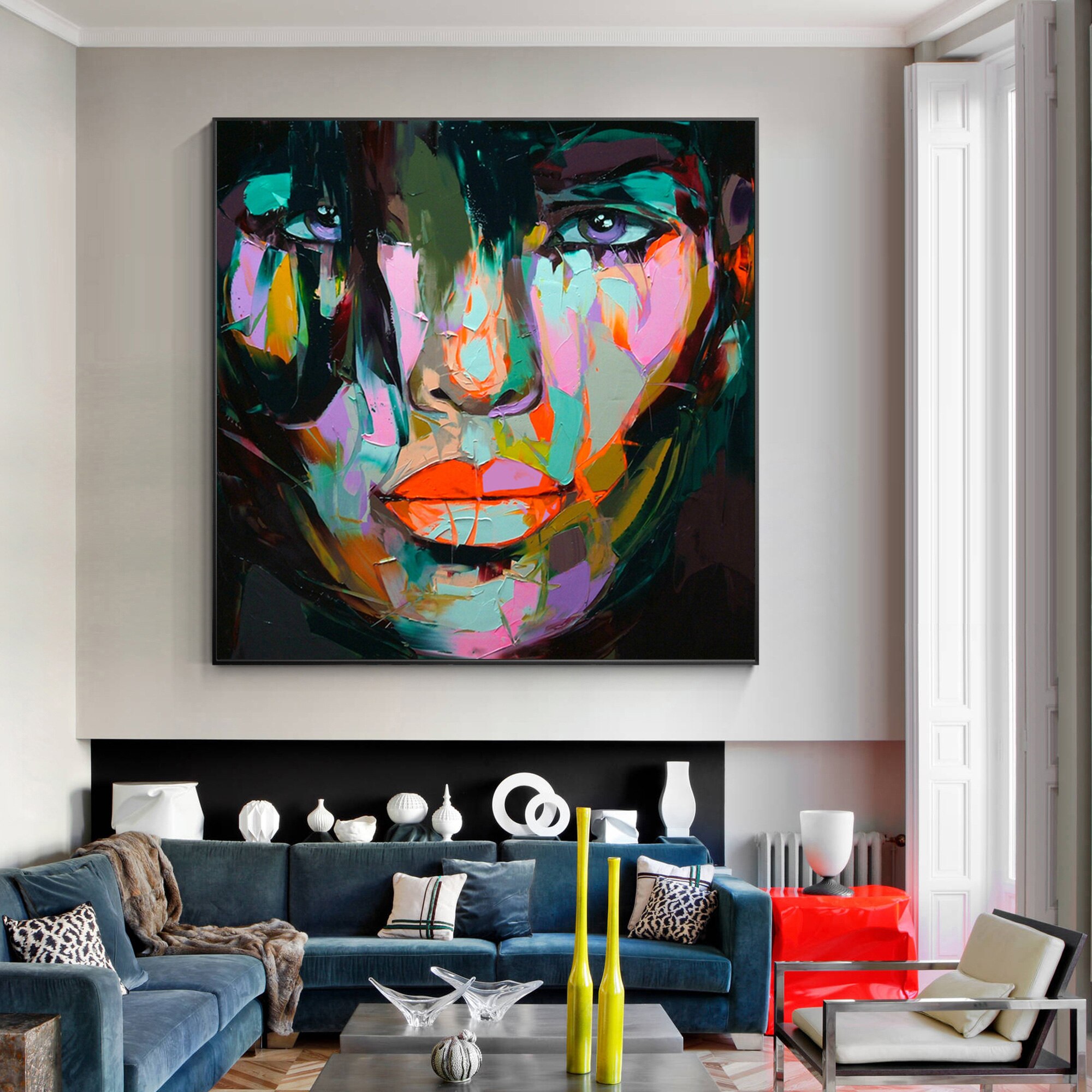 Francoise Nielly-paleta de pintura en lienzo, pintura al &oacute;leo de cara de cuchillo, im&aacute;genes art&iacute;sticas de pared para sala de estar, decoraci&oacute;n del hogar, decoraci&oacute;n de caudros