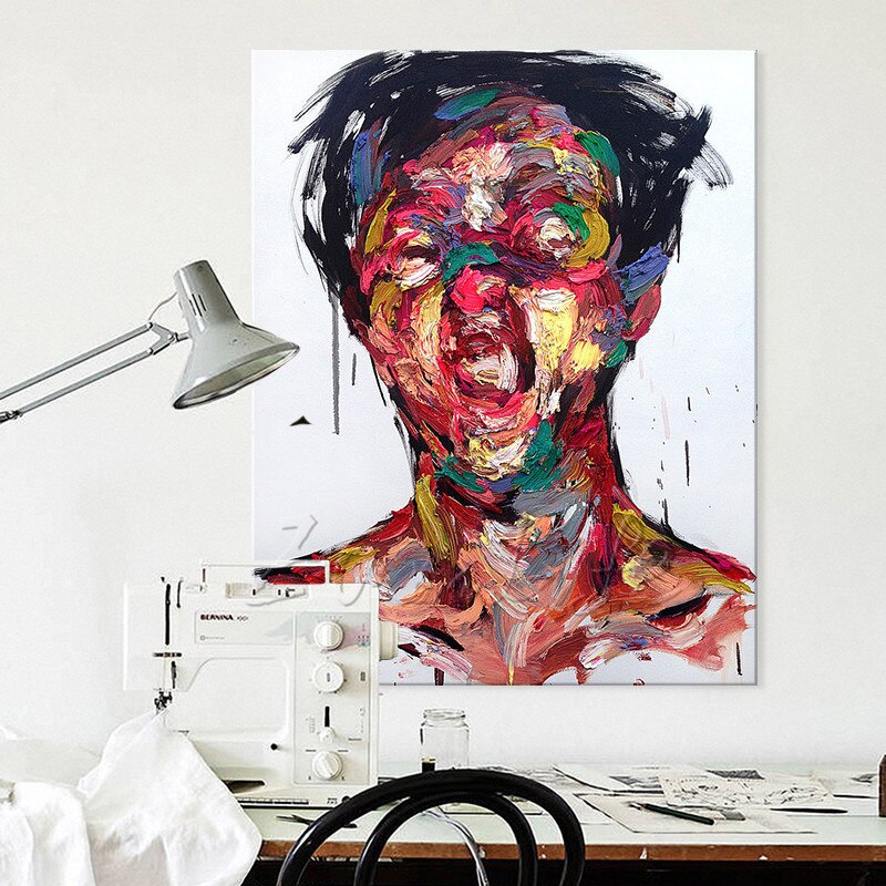 Retrato de hombre pintado a mano, paleta de cuchillo de francotirador Nielly, pintura al &oacute;leo de cara, personaje, figura canva, imagen art&iacute;stica de pared