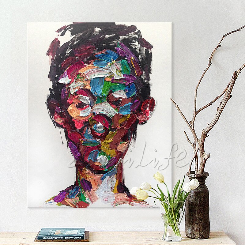 Retrato de hombre pintado a mano, paleta de cuchillo de francotirador Nielly, pintura al &oacute;leo de cara, personaje, figura canva, imagen art&iacute;stica de pared
