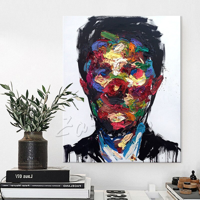 Retrato de hombre pintado a mano, paleta de cuchillo de francotirador Nielly, pintura al &oacute;leo de cara, personaje, figura canva, imagen art&iacute;stica de pared