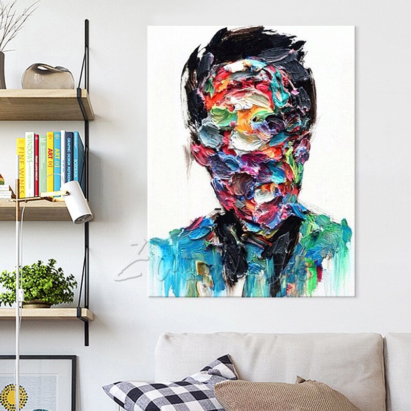 Retrato de hombre pintado a mano, paleta de cuchillo de francotirador Nielly, pintura al &oacute;leo de cara, personaje, figura canva, imagen art&iacute;stica de pared