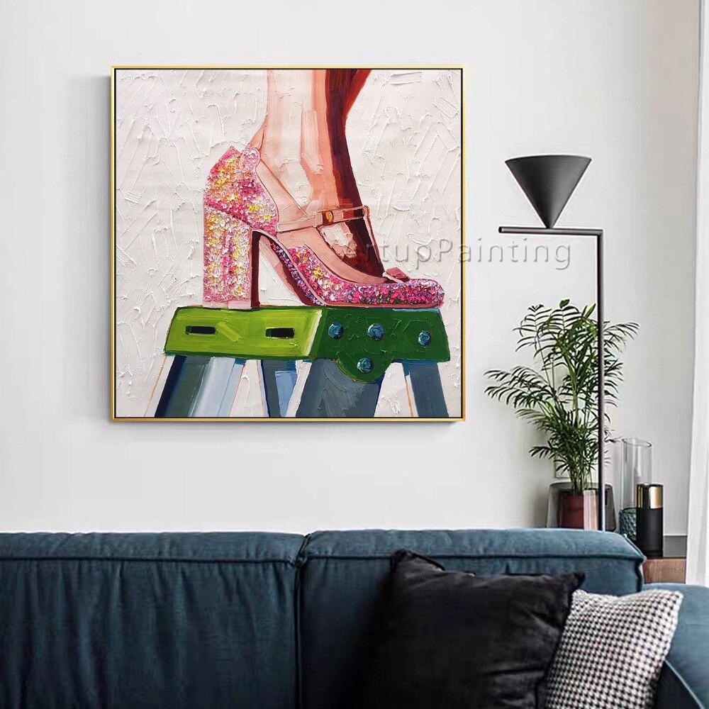 Pinturas al óleo de tacón alto rosa, pinturas abstractas pintadas a mano sobre lienzo, arte de pared, imágenes para decoración de pared de sala de estar Pinturas al óleo de tacón alto rosa, pinturas abstractas pintadas a mano sobre lienzo, arte de pared, imágenes para decoración de pared de sala de estar