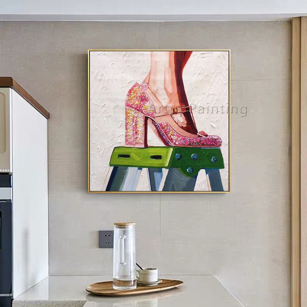Pinturas al óleo de tacón alto rosa, pinturas abstractas pintadas a mano sobre lienzo, arte de pared, imágenes para decoración de pared de sala de estar Pinturas al óleo de tacón alto rosa, pinturas abstractas pintadas a mano sobre lienzo, arte de pared, imágenes para decoración de pared de sala de estar