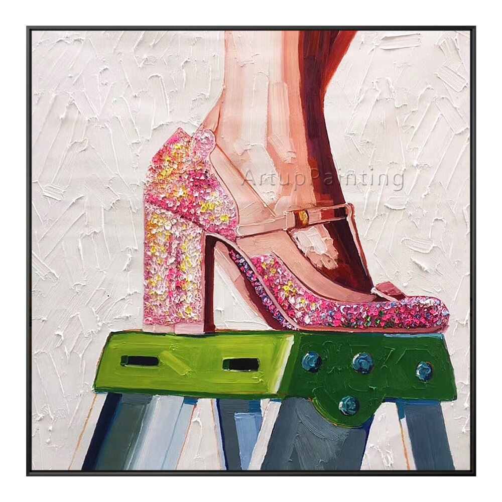 Pinturas al óleo de tacón alto rosa, pinturas abstractas pintadas a mano sobre lienzo, arte de pared, imágenes para decoración de pared de sala de estar Pinturas al óleo de tacón alto rosa, pinturas abstractas pintadas a mano sobre lienzo, arte de pared, imágenes para decoración de pared de sala de estar