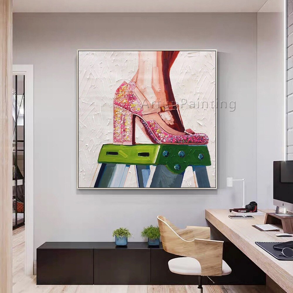 Pinturas al óleo de tacón alto rosa, pinturas abstractas pintadas a mano sobre lienzo, arte de pared, imágenes para decoración de pared de sala de estar Pinturas al óleo de tacón alto rosa, pinturas abstractas pintadas a mano sobre lienzo, arte de pared, imágenes para decoración de pared de sala de estar