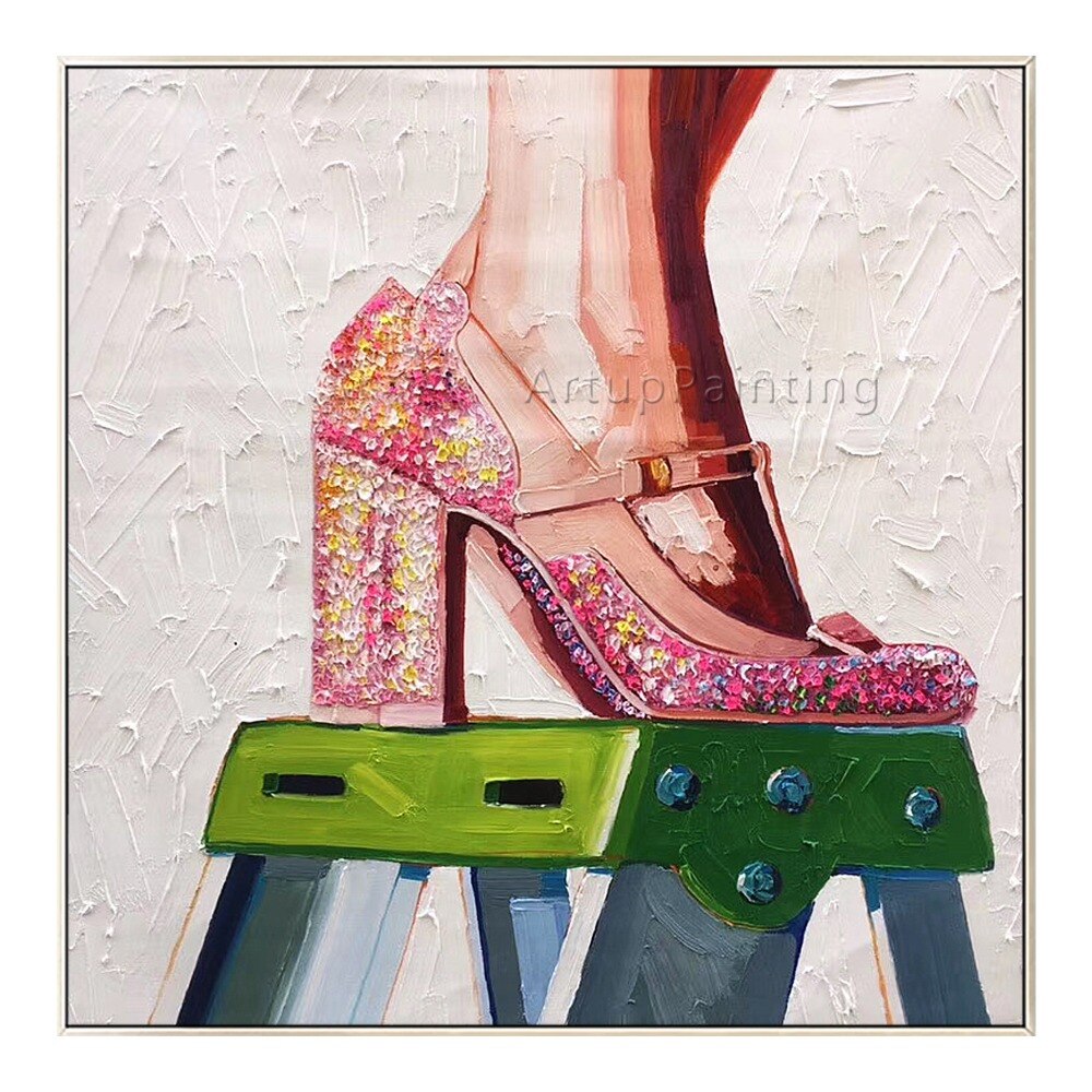 Pinturas al óleo de tacón alto rosa, pinturas abstractas pintadas a mano sobre lienzo, arte de pared, imágenes para decoración de pared de sala de estar Pinturas al óleo de tacón alto rosa, pinturas abstractas pintadas a mano sobre lienzo, arte de pared, imágenes para decoración de pared de sala de estar