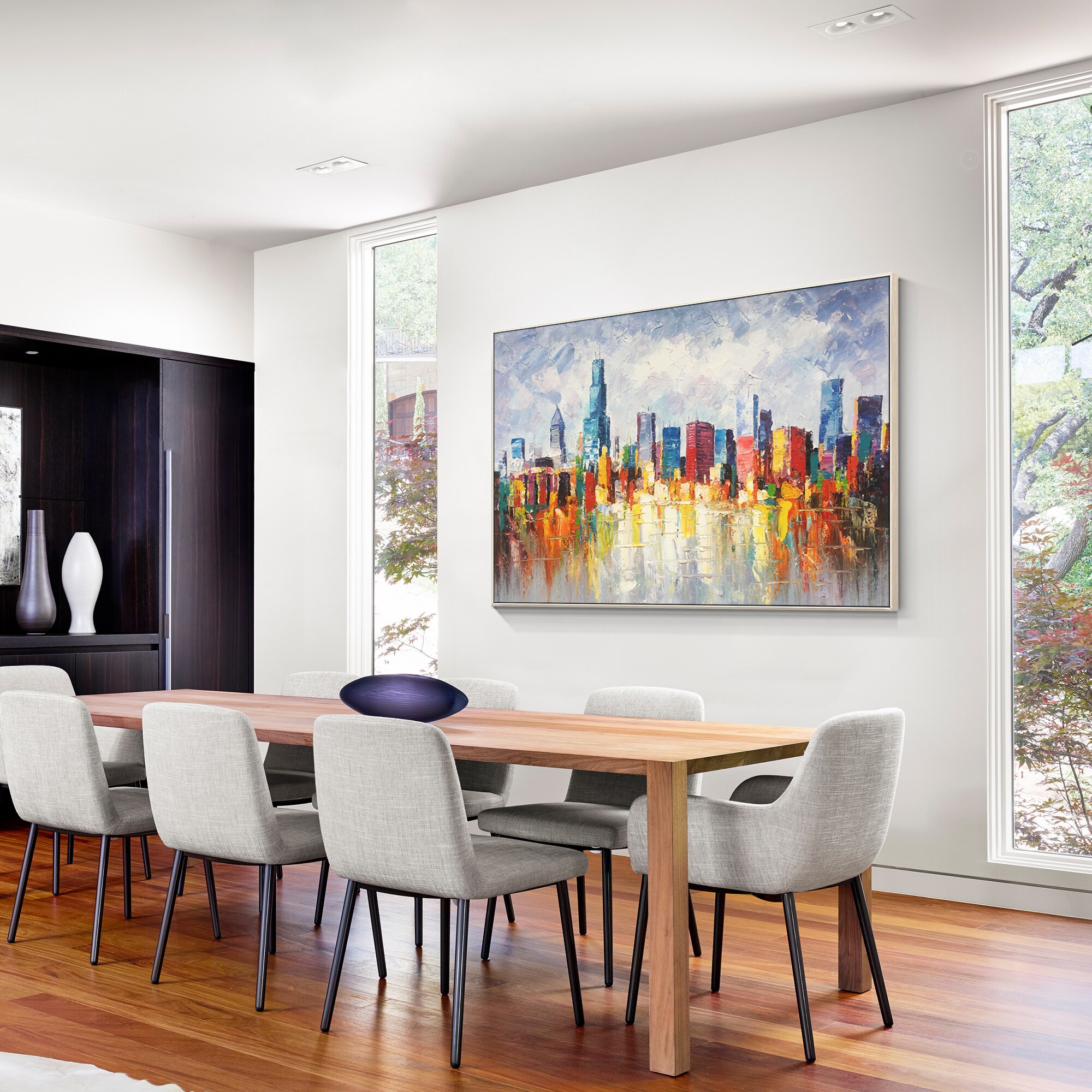 Lienzo de pintura de paisaje urbano de Chicago Skyline, cuchillo de paleta Original de textura pesada, decoraci&oacute;n art&iacute;stica de pared enmarcada para sala de estar/dormitorio, urbano