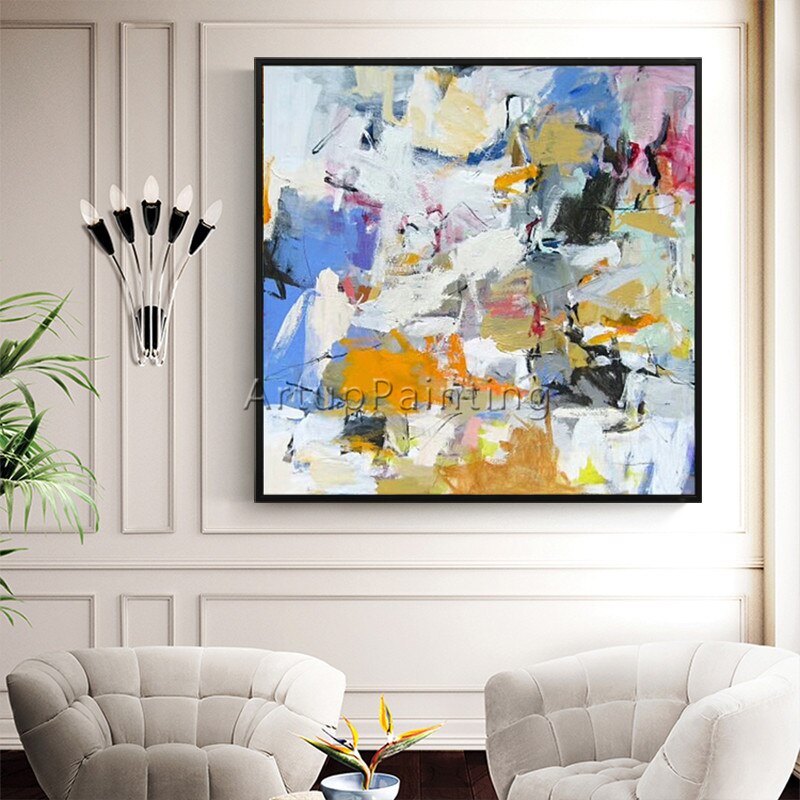 Pintura en lienzo para decoraci&oacute;n del hogar, pintura acr&iacute;lica abstracta, cuadros art&iacute;sticos de pared para sala de estar, color abstracto