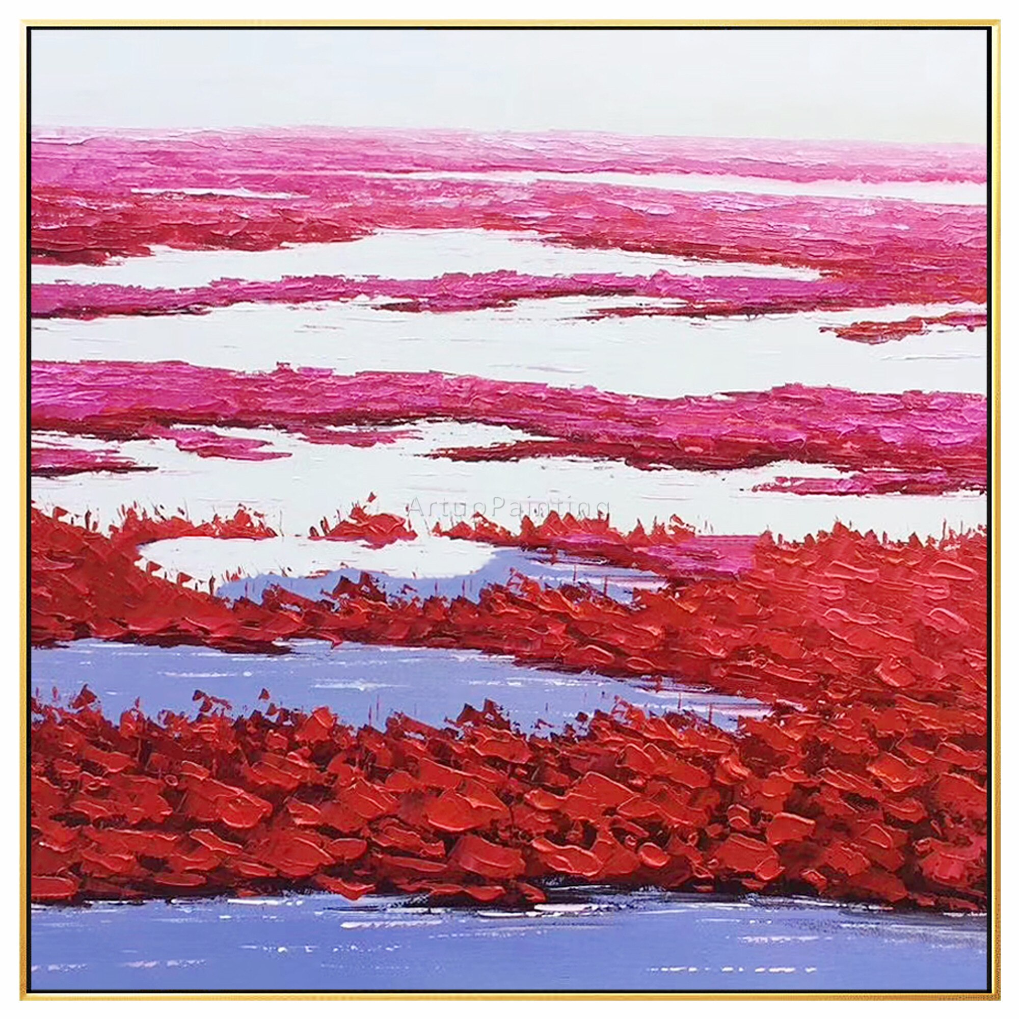 Pintura abstracta moderna sobre lienzo para decoraci&oacute;n del hogar, arte de pared con textura pesada acr&iacute;lica Original grande, color rojo, azul, mar, para sala de estar