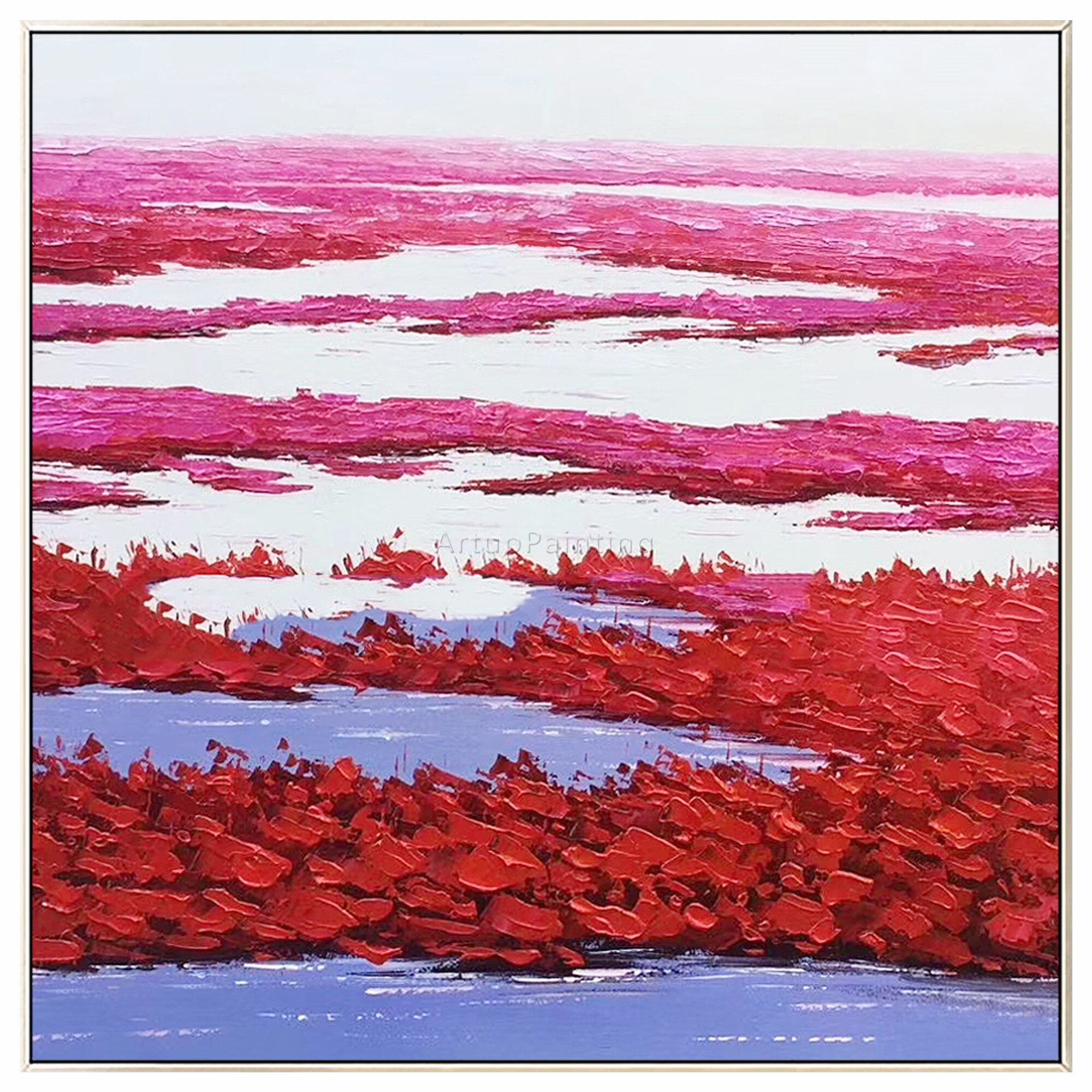 Pintura abstracta moderna sobre lienzo para decoraci&oacute;n del hogar, arte de pared con textura pesada acr&iacute;lica Original grande, color rojo, azul, mar, para sala de estar
