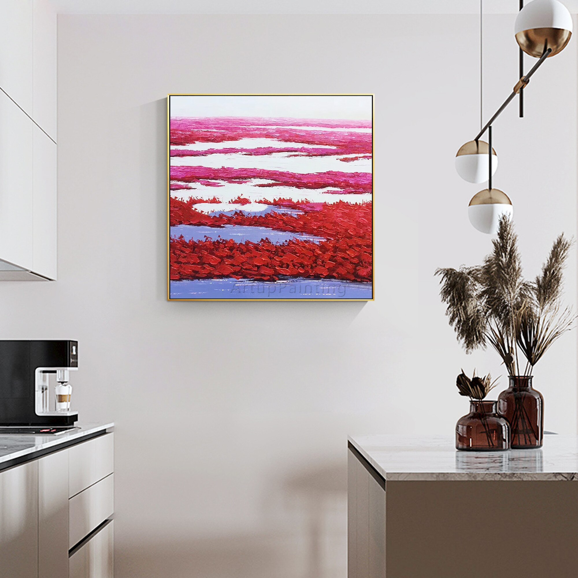 Pintura abstracta moderna sobre lienzo para decoraci&oacute;n del hogar, arte de pared con textura pesada acr&iacute;lica Original grande, color rojo, azul, mar, para sala de estar