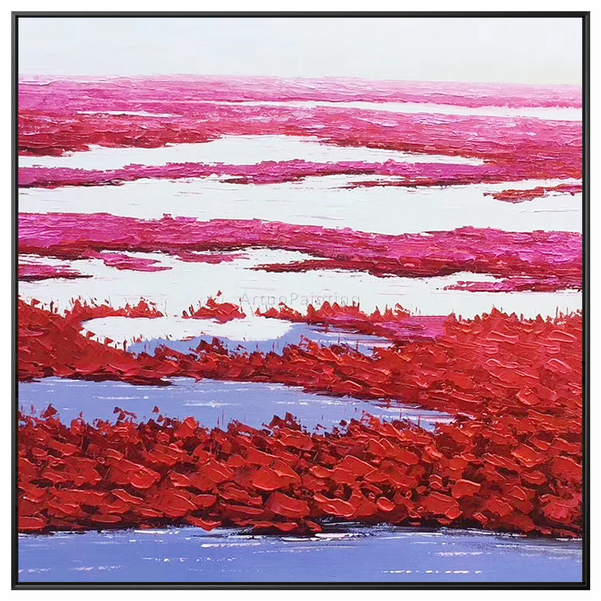 Pintura abstracta moderna sobre lienzo para decoraci&oacute;n del hogar, arte de pared con textura pesada acr&iacute;lica Original grande, color rojo, azul, mar, para sala de estar