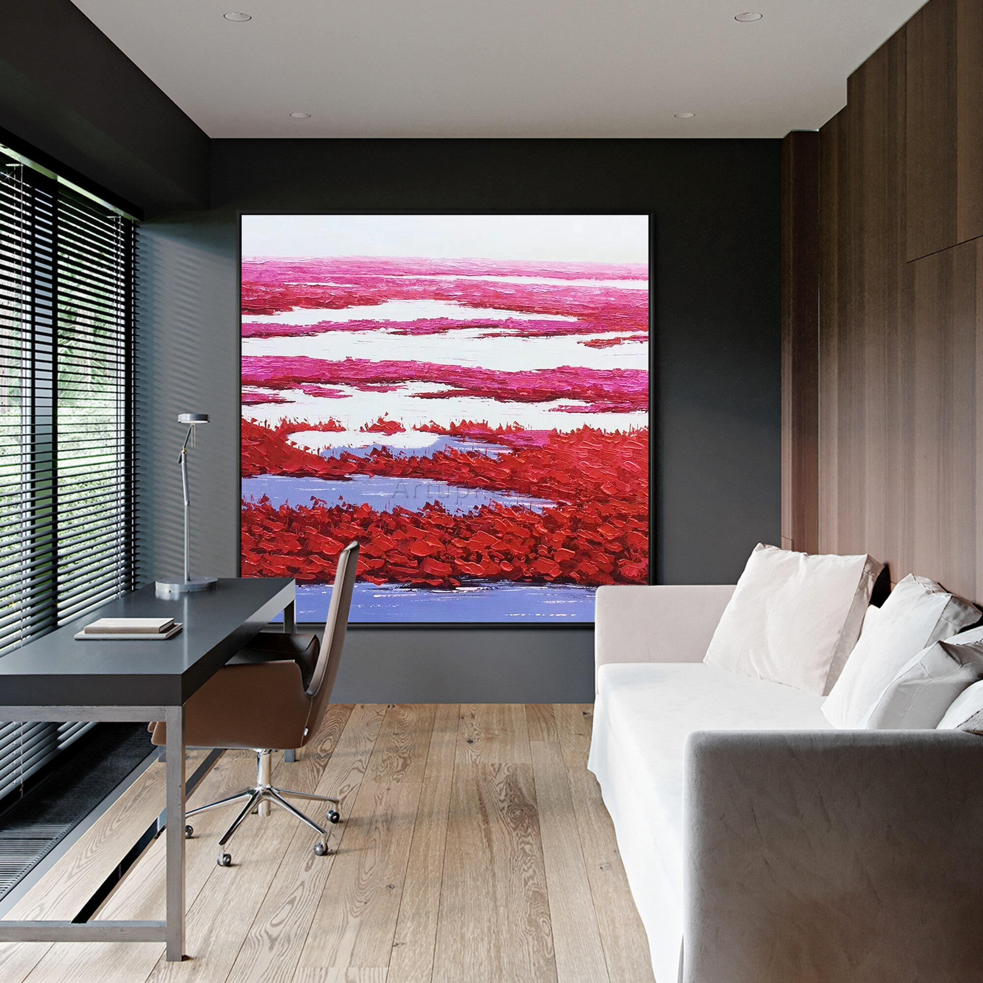Pintura abstracta moderna sobre lienzo para decoraci&oacute;n del hogar, arte de pared con textura pesada acr&iacute;lica Original grande, color rojo, azul, mar, para sala de estar