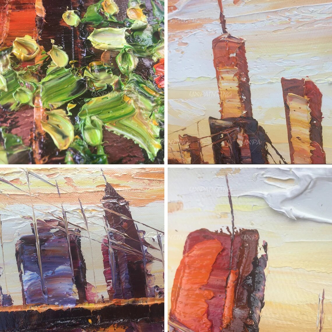 Lienzo de pintura de paisaje urbano pintado a mano, arte de pared de textura Original, decoraci&oacute;n de Arte de pared enmarcada para sala de estar/dormitorio