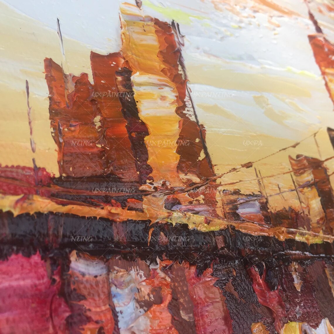 Lienzo de pintura de paisaje urbano pintado a mano, arte de pared de textura Original, decoraci&oacute;n de Arte de pared enmarcada para sala de estar/dormitorio