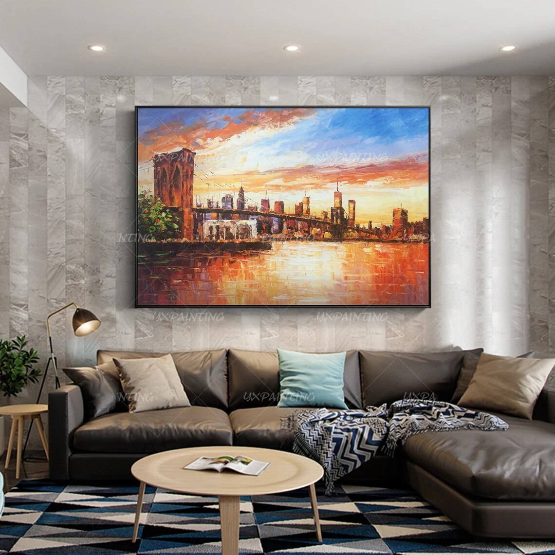 Lienzo de pintura de paisaje urbano pintado a mano, arte de pared de textura Original, decoraci&oacute;n de Arte de pared enmarcada para sala de estar/dormitorio