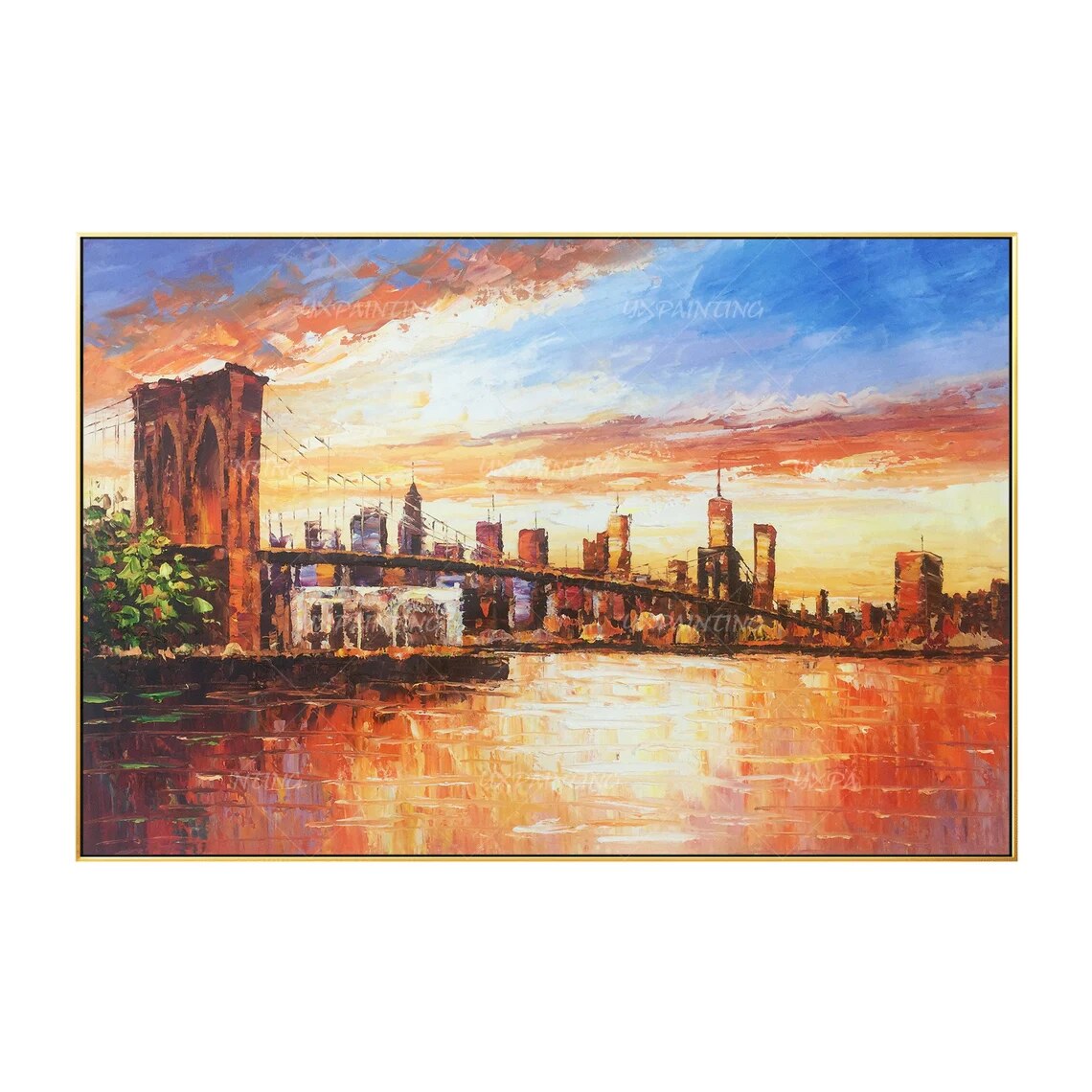 Lienzo de pintura de paisaje urbano pintado a mano, arte de pared de textura Original, decoraci&oacute;n de Arte de pared enmarcada para sala de estar/dormitorio