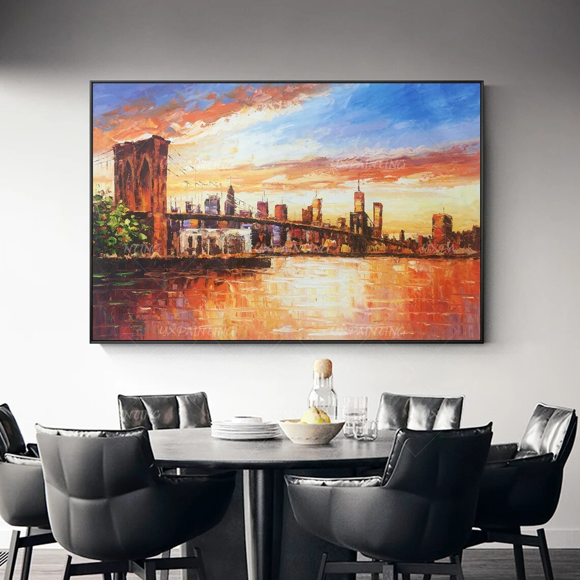 Lienzo de pintura de paisaje urbano pintado a mano, arte de pared de textura Original, decoraci&oacute;n de Arte de pared enmarcada para sala de estar/dormitorio
