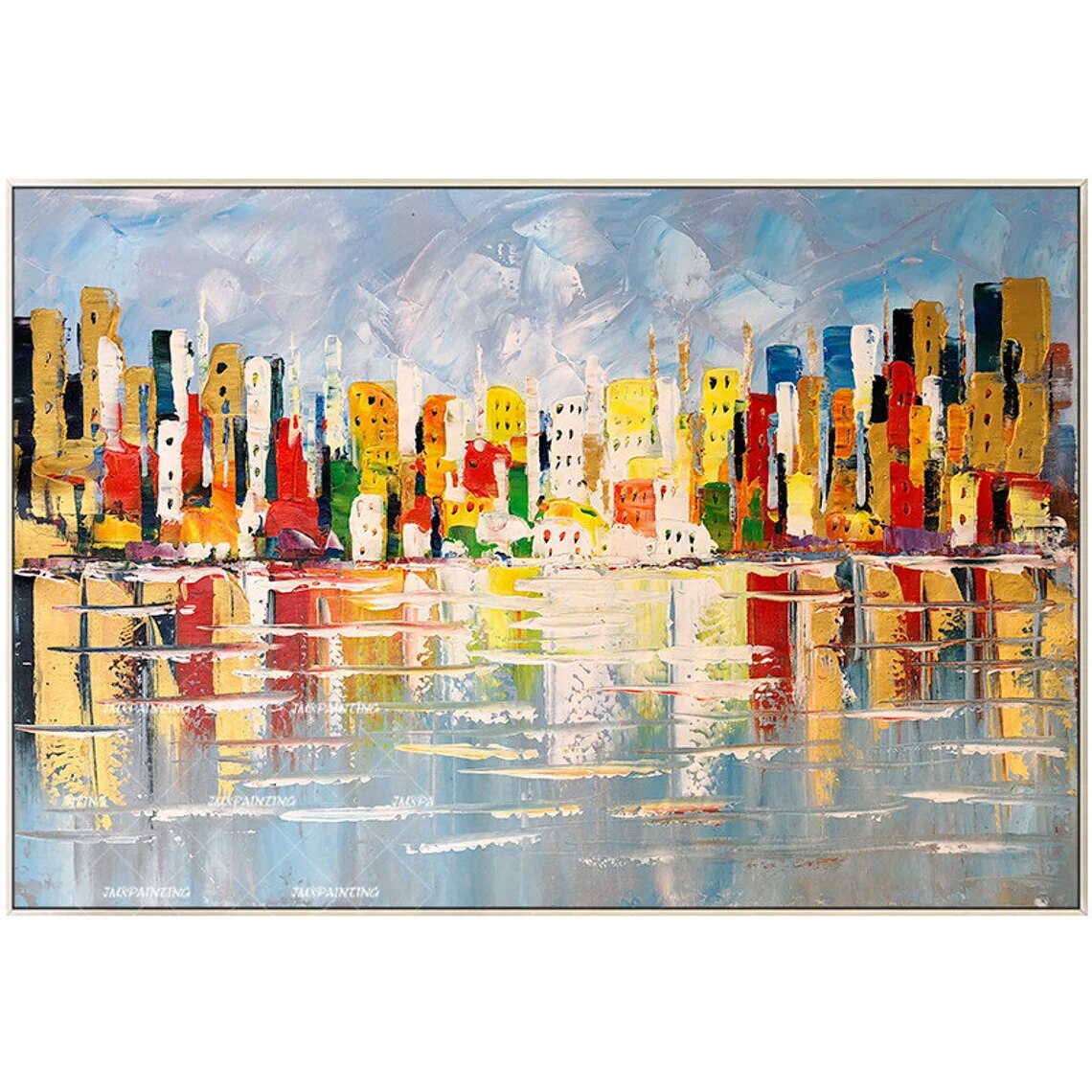 Lienzo de pintura de paisaje urbano de Chicago pintado a mano, arte de pared de textura Original, decoraci&oacute;n de Arte de pared enmarcada para sala de estar/dormitorio