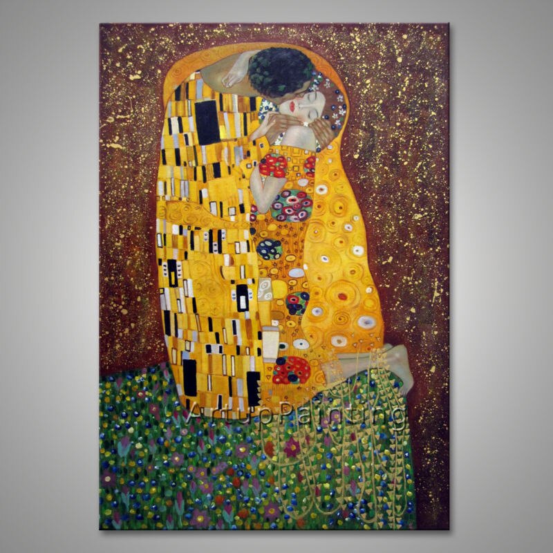 Gustav Klimt-pintura al &oacute;leo sobre lienzo para sala de estar, arte de pared, lienzo pintado a mano, el beso