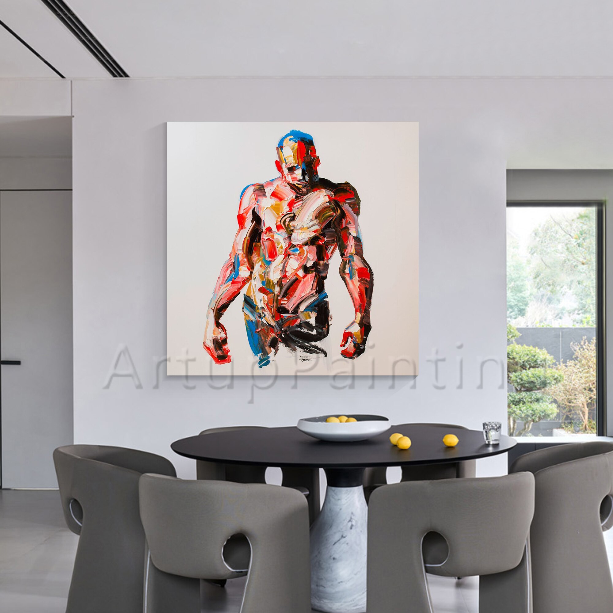 Figura de cuchillo de paleta abstracta moderna, pintura acr&iacute;lica, arte expresista, textura pesada, lienzo de Impasto colorido, decoraci&oacute;n de sal&oacute;n