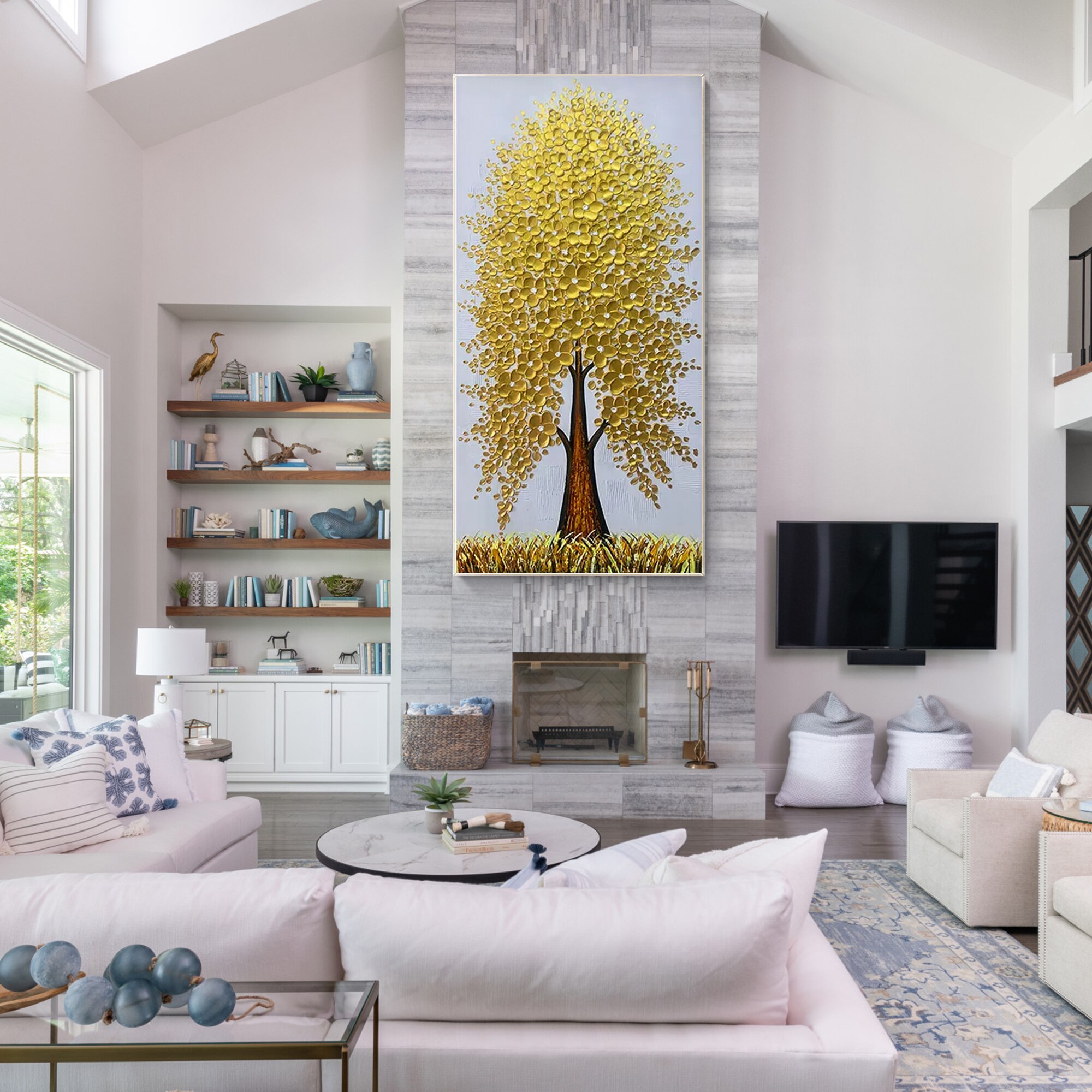 Paleta de pintura de &aacute;rbol texturizado pesado, cuchillo de &Aacute;rbol de Oro, decoraci&oacute;n de Arte de pared Vertical Extra grande