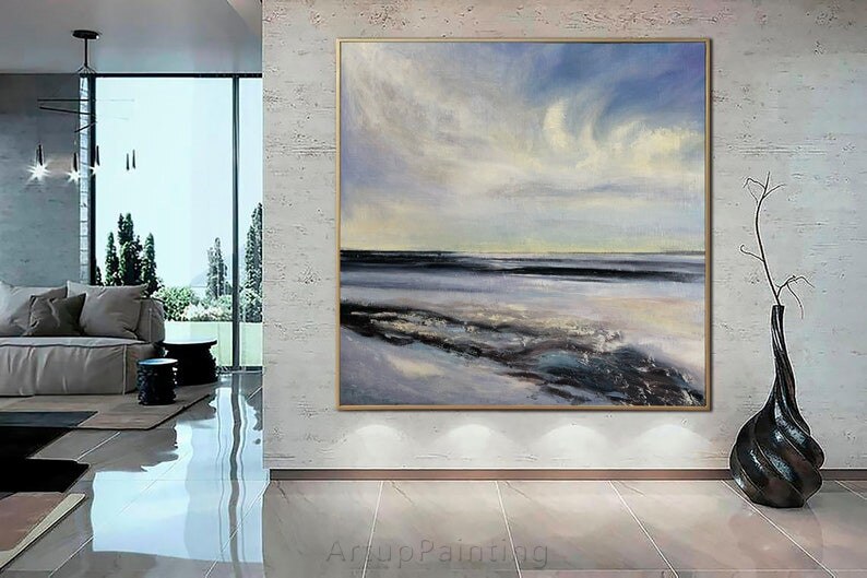 Pintura al &oacute;leo abstracta de paisaje marino, pintura de playa, Roca, ola de mar, arte de pared pintado a mano, decoraci&oacute;n para sala de estar, decoraci&oacute;n del hogar