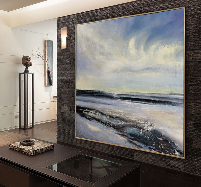 Pintura al &oacute;leo abstracta de paisaje marino, pintura de playa, Roca, ola de mar, arte de pared pintado a mano, decoraci&oacute;n para sala de estar, decoraci&oacute;n del hogar