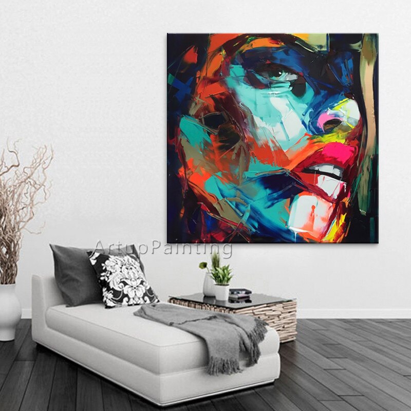 Pintura al &oacute;leo de retrato de cara de cuchillo de paleta de francotirador Nielly pintado a mano, figura de Impasto en lienzo, im&aacute;genes de pared para sala de estar