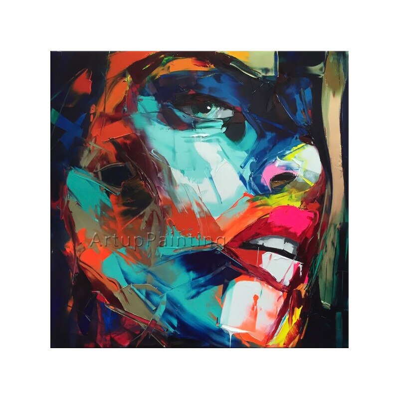 Pintura al &oacute;leo de retrato de cara de cuchillo de paleta de francotirador Nielly pintado a mano, figura de Impasto en lienzo, im&aacute;genes de pared para sala de estar