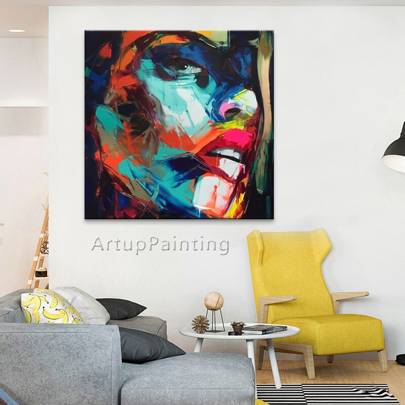 Pintura al &oacute;leo de retrato de cara de cuchillo de paleta de francotirador Nielly pintado a mano, figura de Impasto en lienzo, im&aacute;genes de pared para sala de estar