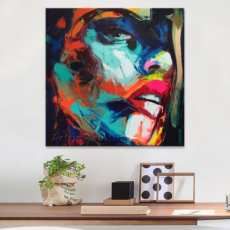 Pintura al &oacute;leo de retrato de cara de cuchillo de paleta de francotirador Nielly pintado a mano, figura de Impasto en lienzo, im&aacute;genes de pared para sala de estar