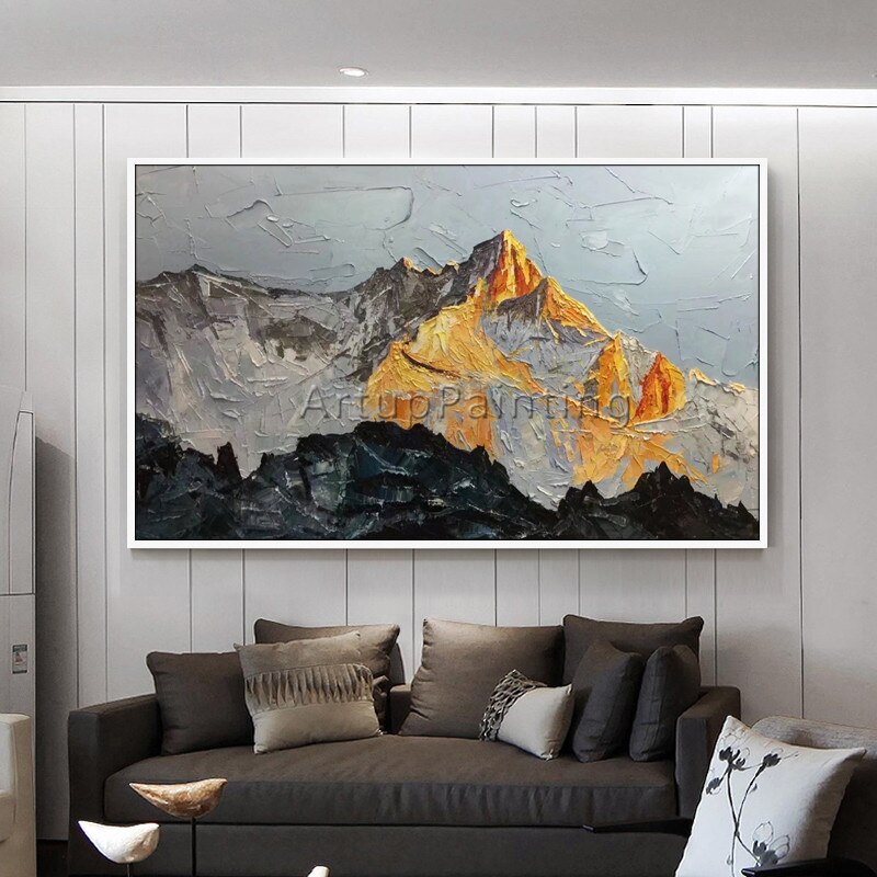 Pintura acr&iacute;lica en lienzo para decoraci&oacute;n del hogar, pintura abstracta con cuchillo de paleta de monta&ntilde;a, sala de estar de pared para im&aacute;genes art&iacute;sticas, cuadro 5