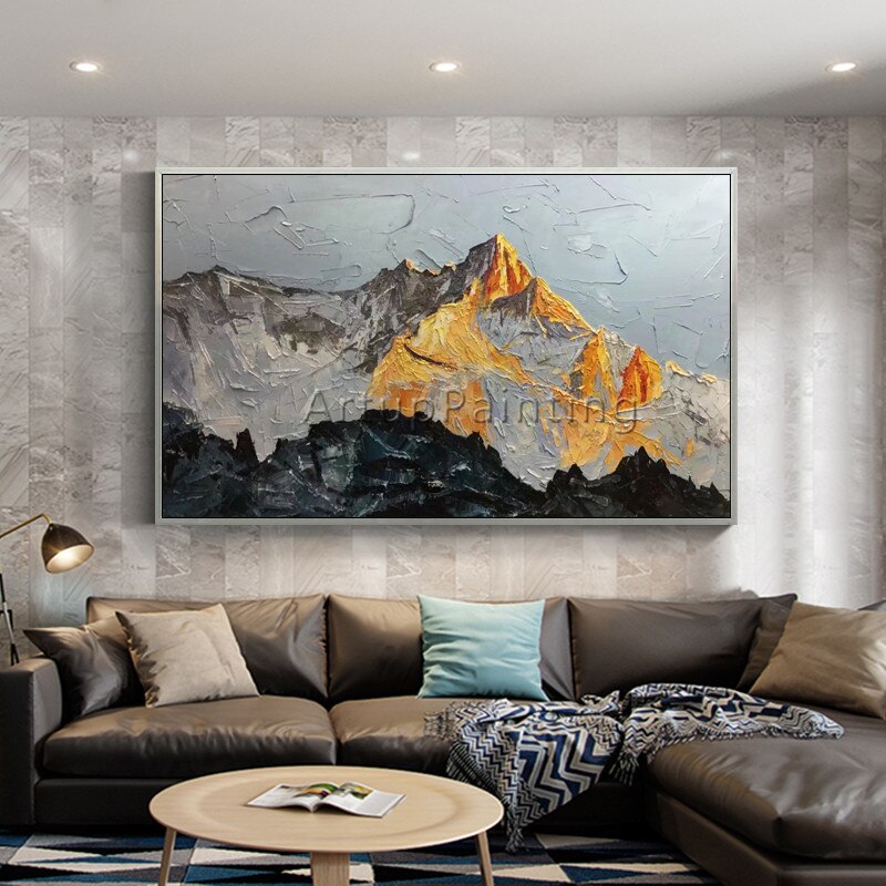Pintura acr&iacute;lica en lienzo para decoraci&oacute;n del hogar, pintura abstracta con cuchillo de paleta de monta&ntilde;a, sala de estar de pared para im&aacute;genes art&iacute;sticas, cuadro 5