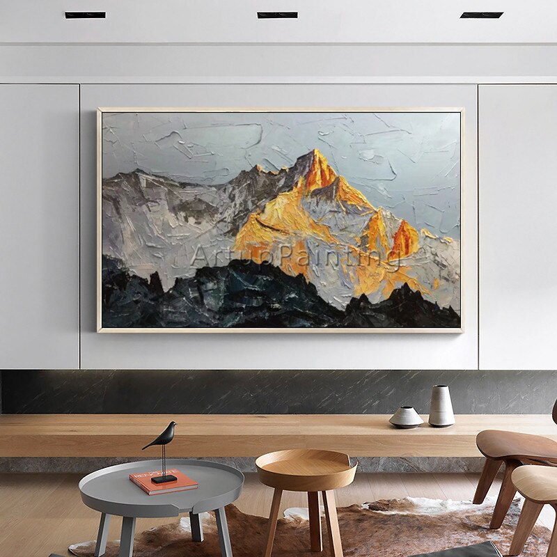 Pintura acr&iacute;lica en lienzo para decoraci&oacute;n del hogar, pintura abstracta con cuchillo de paleta de monta&ntilde;a, sala de estar de pared para im&aacute;genes art&iacute;sticas, cuadro 5